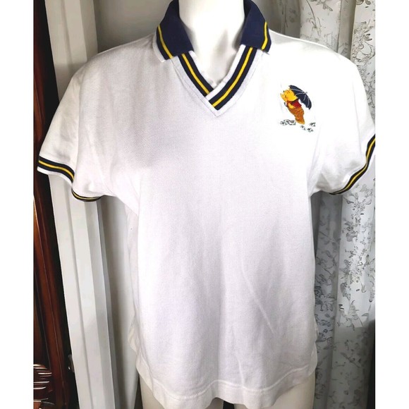 Vtg Disney World Womens Winnie the Pooh White Embroidered Captains Polo Shirt XL - Picture 3 of 12